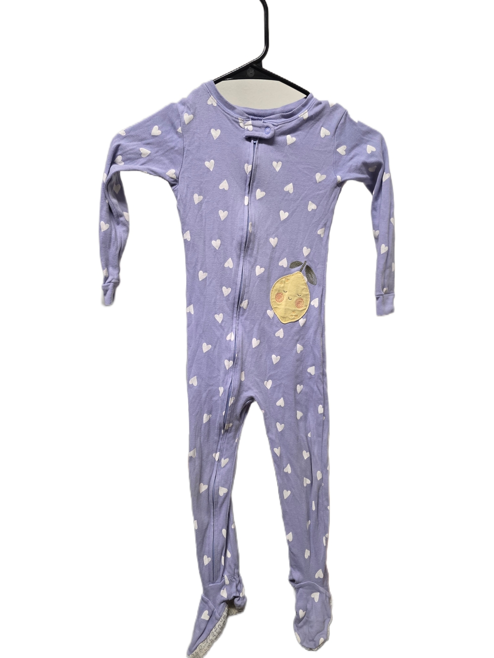 Carter's Lavender Heart Print Footed One-Piece Pajamas with Fruit Patch